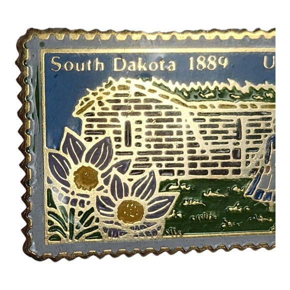 South Dakota 1889-1989 Bell & Centennial Lapel Pin 25 Cent Stamp Vtg Collectible - Picture 7 of 11